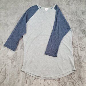 Lularoe Randy Tee Top Womens XL 3/4 Sparkle Sleeve Raglan Gray Blue Tshirt Sport